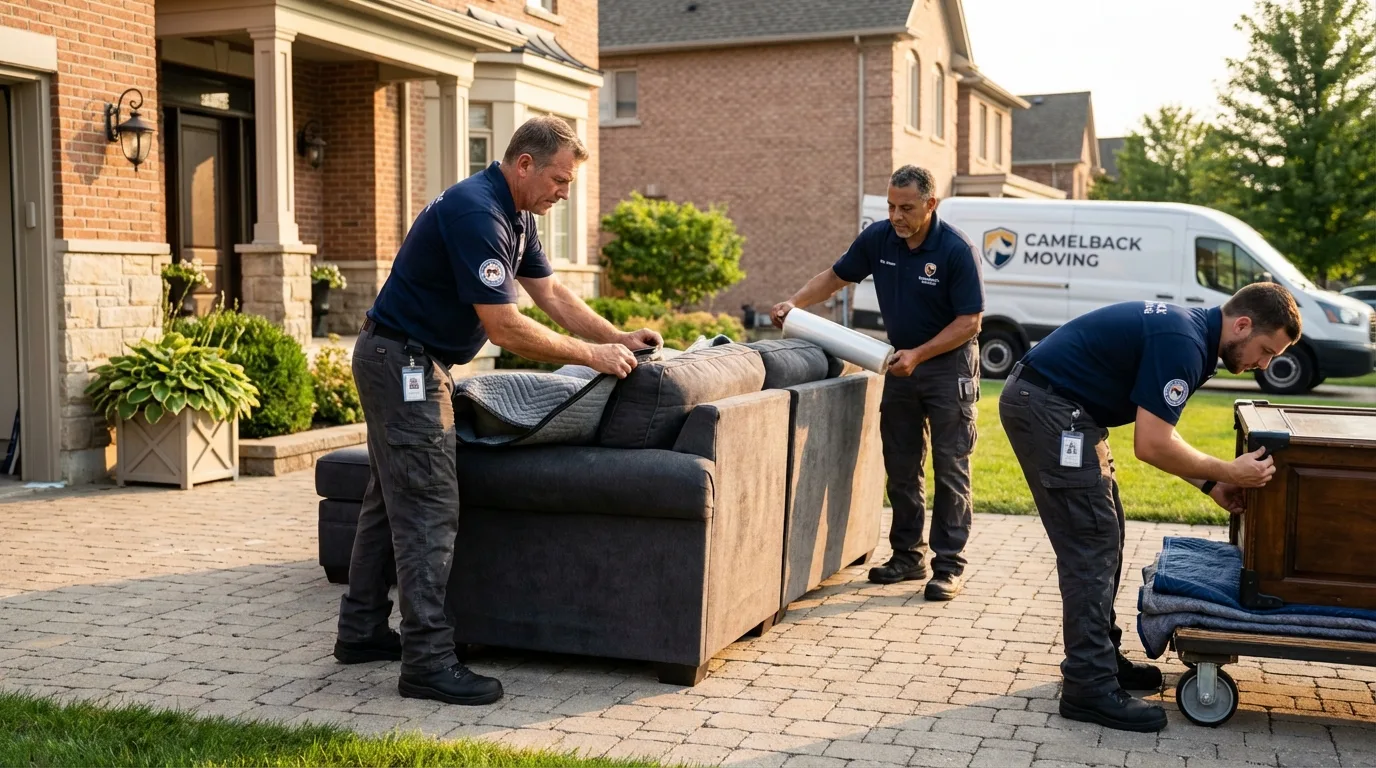 Large estate moving crew wrapping furniture in Plano, IL